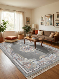 Steel Gray Medallion Persian Rug · 1200 Reeds rug styled in a Sacramento home — Stylish Rugs & Carpets