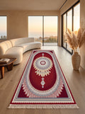 Royal Red Medallion Persian Rug · 1200 Reeds — size 3x13 Feet (91x400 cm) 4Meters Runner shown to scale in a living room — Stylish Rugs & Carpets, Sacramento