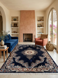 Luxury Navy Persian Rug — 1200 Reeds styled in a room — Stylish Rugs & Carpets, Sacramento