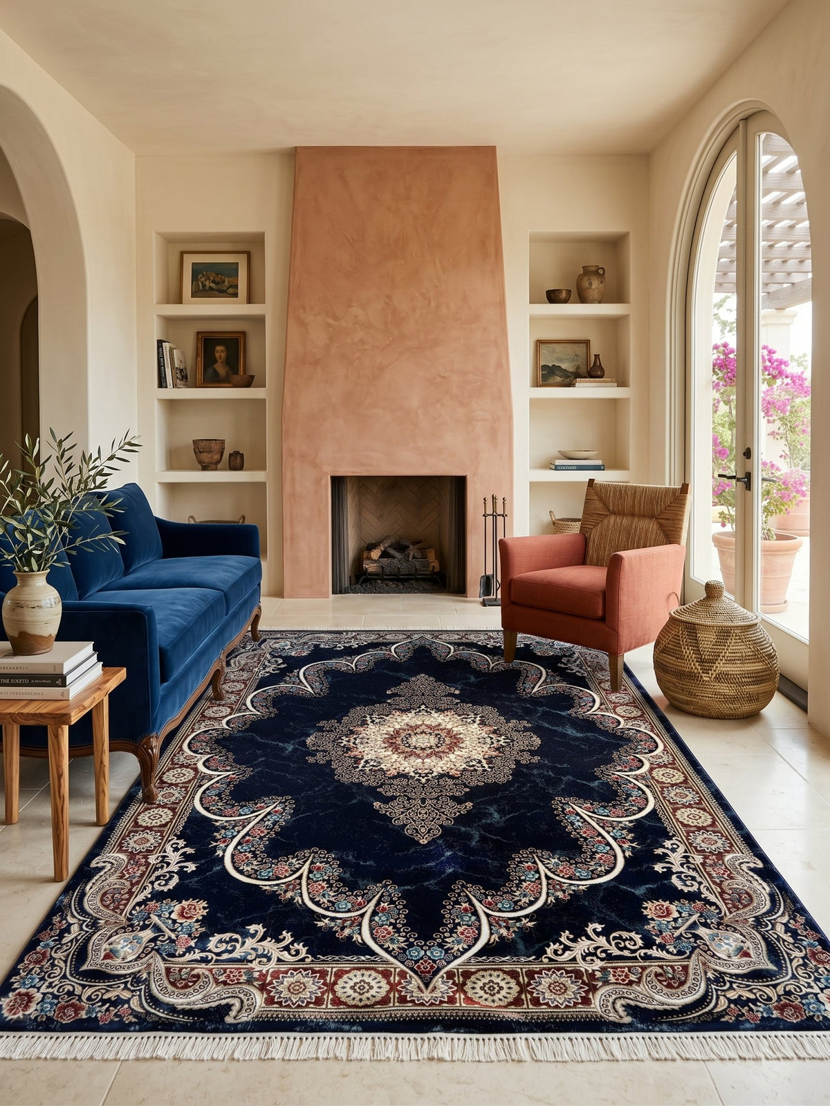 Luxury Navy Persian Rug — 1200 Reeds styled in a room — Stylish Rugs & Carpets, Sacramento