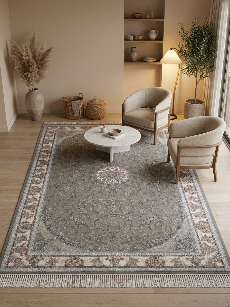 Classic Gray Floral Persian Rug · 2M Points rug styled in a Sacramento home — Stylish Rugs & Carpets