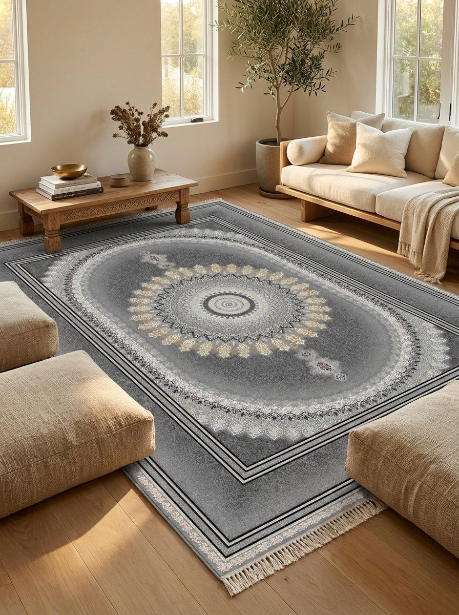 Dark Gray Medallion Persian Rug · 1200 Reeds rug styled in a Sacramento home — Stylish Rugs & Carpets