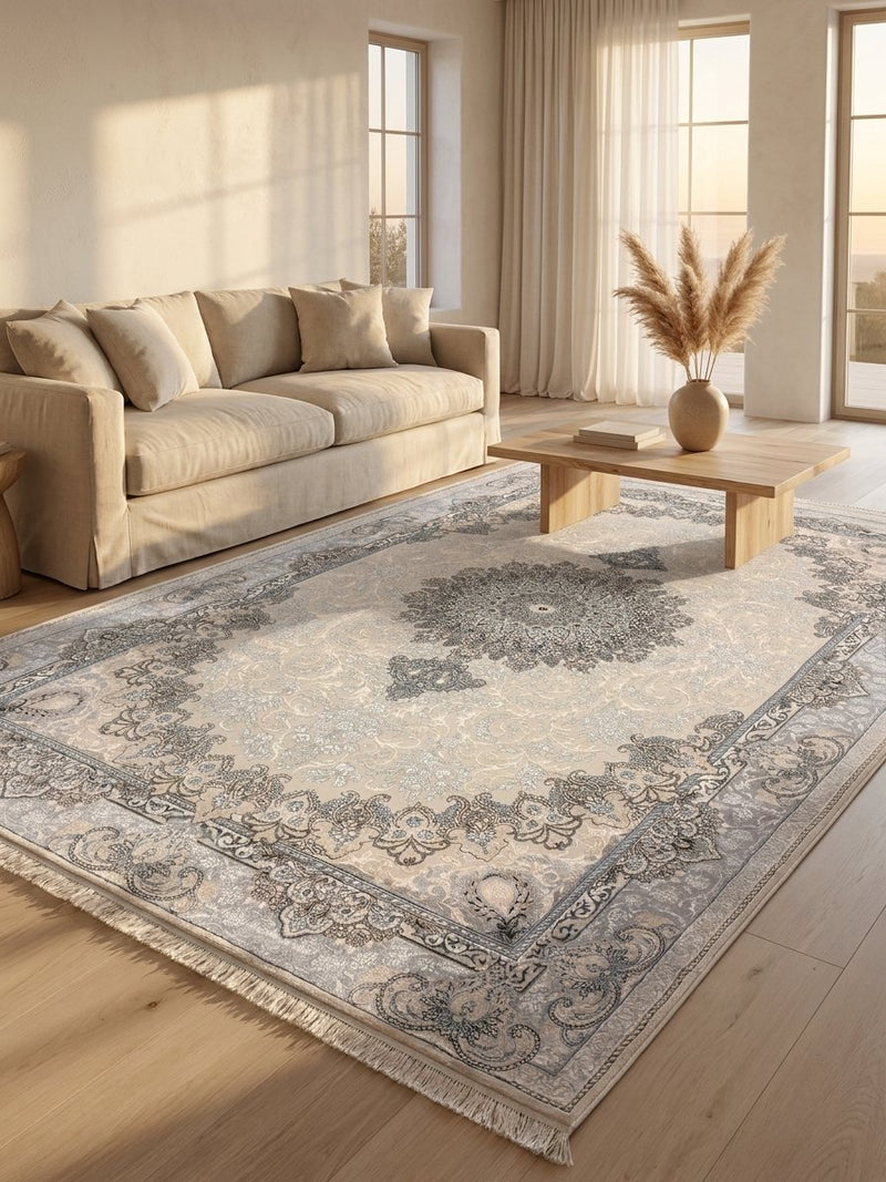 Beige Cream Floral Medallion Turkish Rug | Stylish Rugs