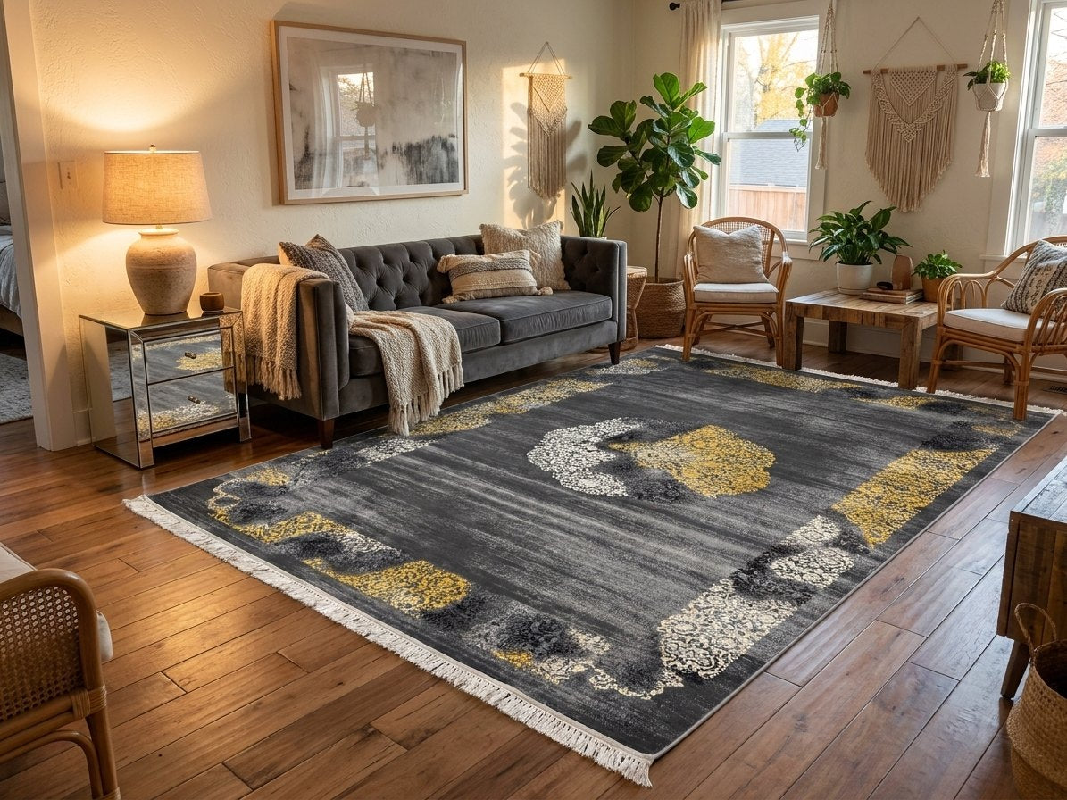 Gray & Gold Medallion Persian Rug · 1200 Reeds rug styled in a Sacramento home — Stylish Rugs & Carpets