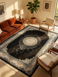 Black Floral Turkish Rug rug styled in a Sacramento home — Stylish Rugs & Carpets