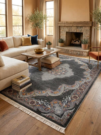 Dark Gray Medallion Persian Rug · 1200 Reeds rug styled in a Sacramento home — Stylish Rugs & Carpets