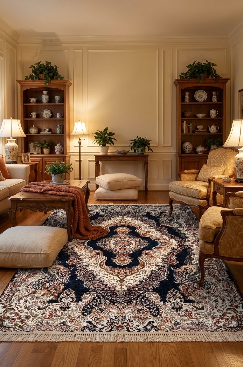 Luxury Light Blue Persian Rug — 1.5M Points — area rug styled in a room, Stylish Rugs & Carpets, Sacramento