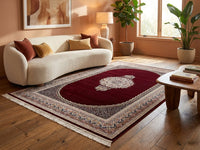 Burgundy Medallion Persian Rug · 1200 Reeds — size 3x13 Feet (91x400 cm) 4Meters Runner shown to scale in a living room — Stylish Rugs & Carpets, Sacramento