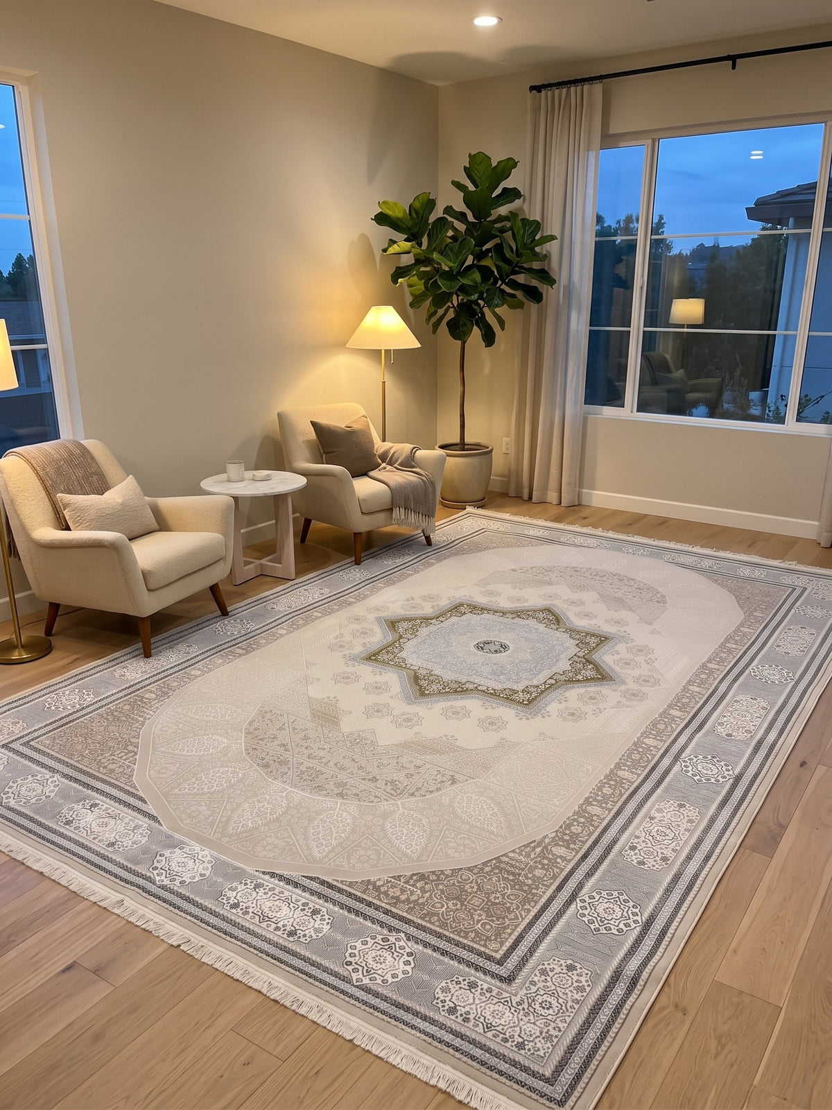 Beige Medallion Star Turkish Rug styled in a room — Stylish Rugs & Carpets, Sacramento