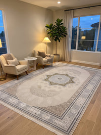 Beige Medallion Star Turkish Rug styled in a room — Stylish Rugs & Carpets, Sacramento