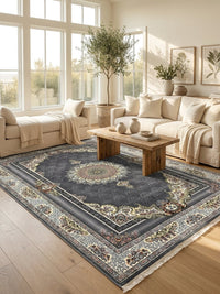 Dark Gray Floral Turkish Rug rug styled in a Sacramento home — Stylish Rugs & Carpets