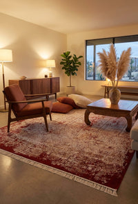 Red white Antique Rug — area rug styled in a room, Stylish Rugs & Carpets, Sacramento