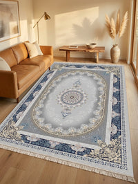 Navy Medallion Persian Rug · 1200 Reeds — size 3x10Feet (91x300cm)  3Meters Runner shown to scale in a living room — Stylish Rugs & Carpets, Sacramento