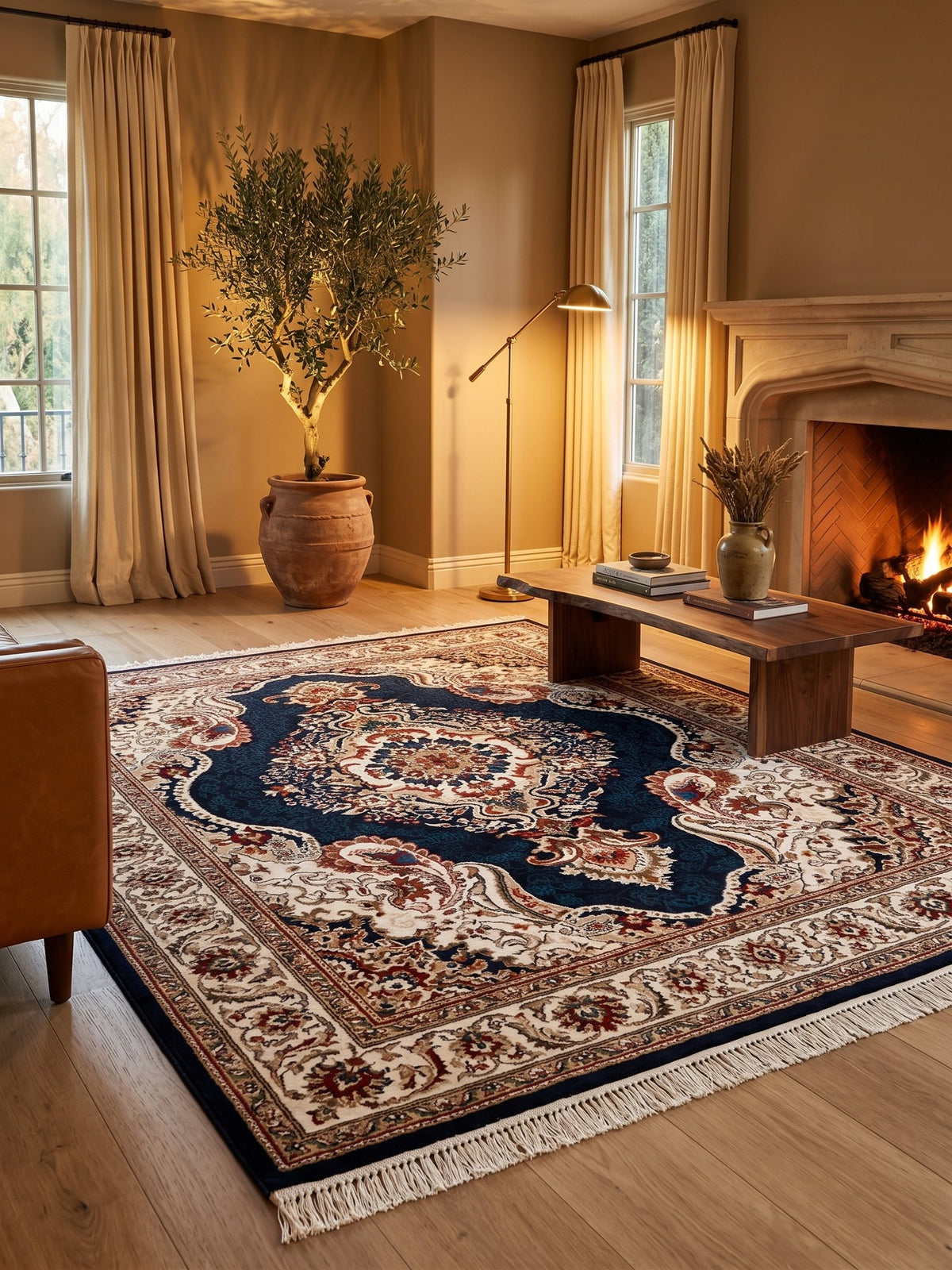 Luxury Light Blue Persian Rug — 1.5M Points styled in a room — Stylish Rugs & Carpets, Sacramento