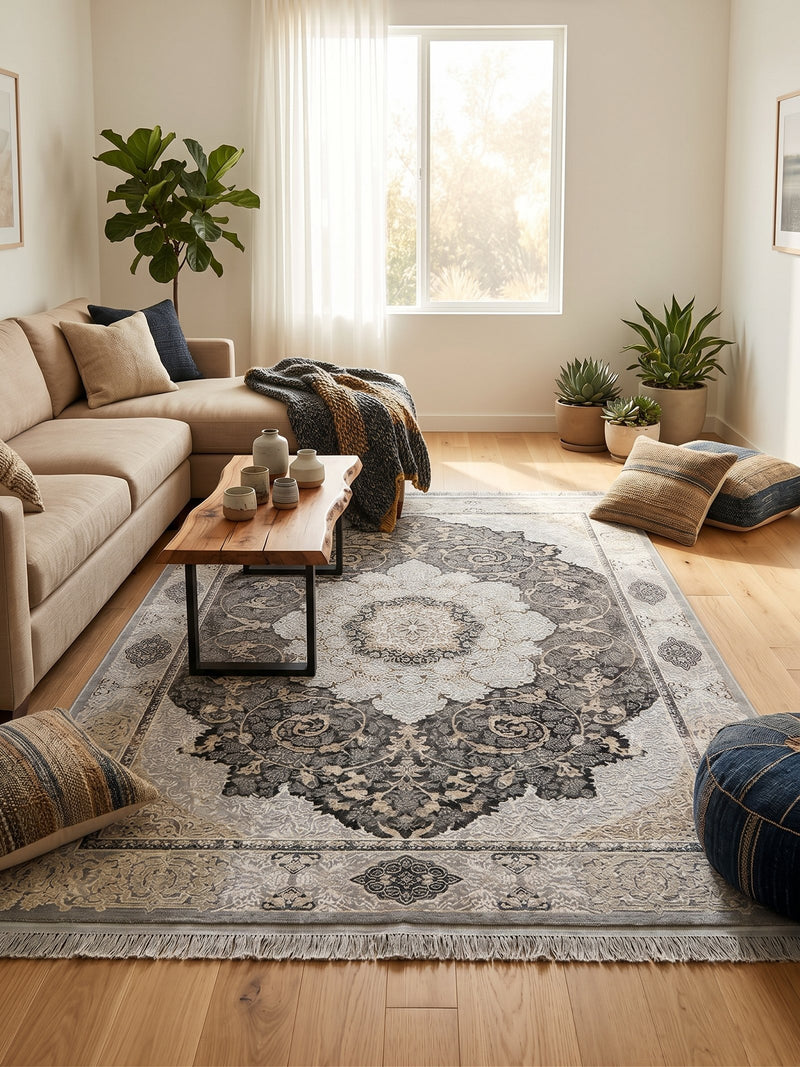 Persian Carpet Gray Gold and Cream Background Pattern Variant | Stylish Rugs & Carpets