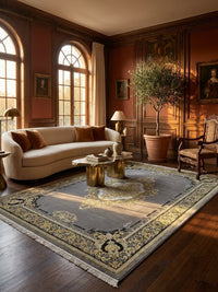 Gray & Gold Medallion Shah Persian Rug rug styled in a Sacramento home — Stylish Rugs & Carpets