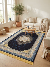 Classic Navy Medallion Persian Rug rug styled in a Sacramento home — Stylish Rugs & Carpets