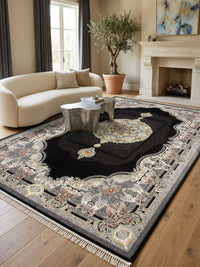 Black Paisley Turkish Rug styled in a room — Stylish Rugs & Carpets, Sacramento