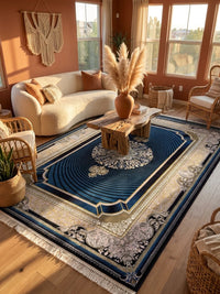 Navy 3D Persian Rug · 1200 Reeds rug styled in a Sacramento home — Stylish Rugs & Carpets