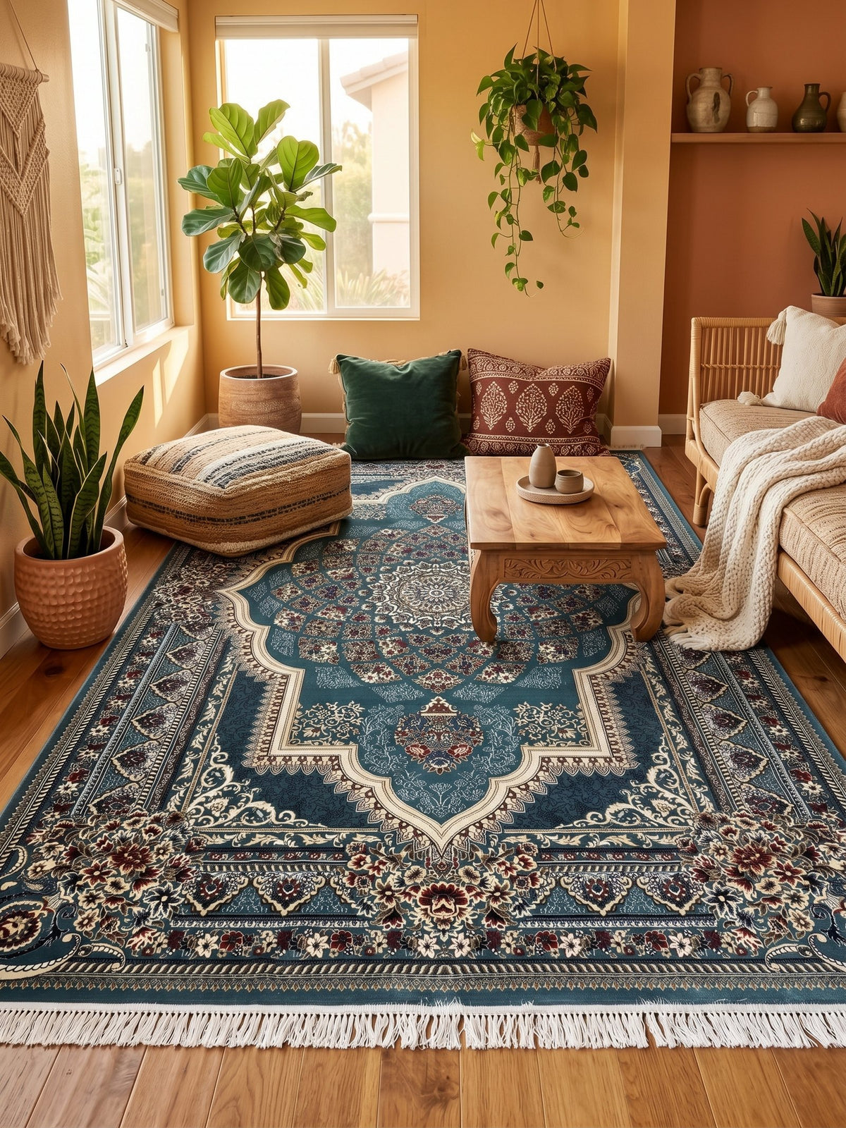 Blue Persian Rug — 1200 Reeds styled in a room — Stylish Rugs & Carpets, Sacramento