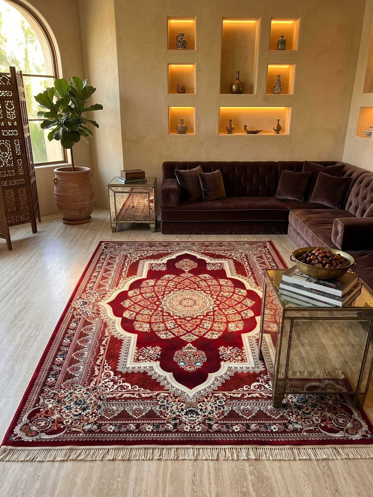 Red Persian Medallion Rug — 1200 Reeds styled in a room — Stylish Rugs & Carpets, Sacramento