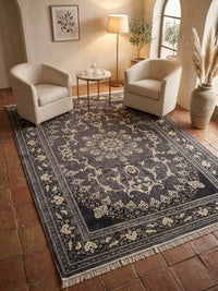 Gray Persian Design Rug — 1200 Reeds styled in a room — Stylish Rugs & Carpets, Sacramento