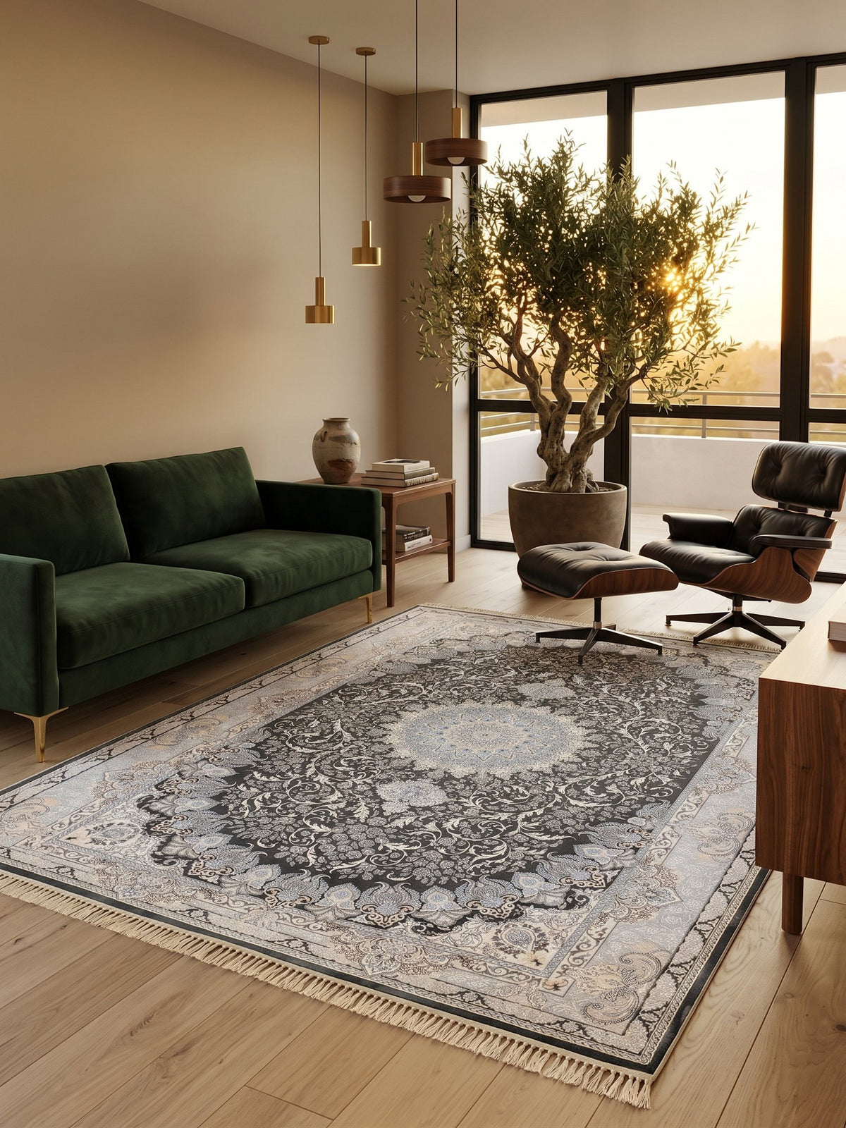 Persian Carpet - Gray & Gold and Cream Background styled in a room — Stylish Rugs & Carpets, Sacramento