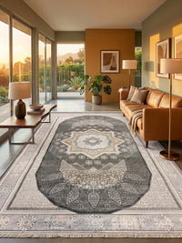 Dark Gray Panel Star Turkish Rug styled in a room — Stylish Rugs & Carpets, Sacramento