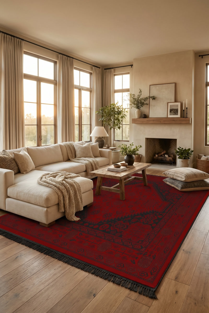 Red and black grand medallion Turkish rug, design 05366A red colourway — Stylish Rugs & Carpets, Sacramento