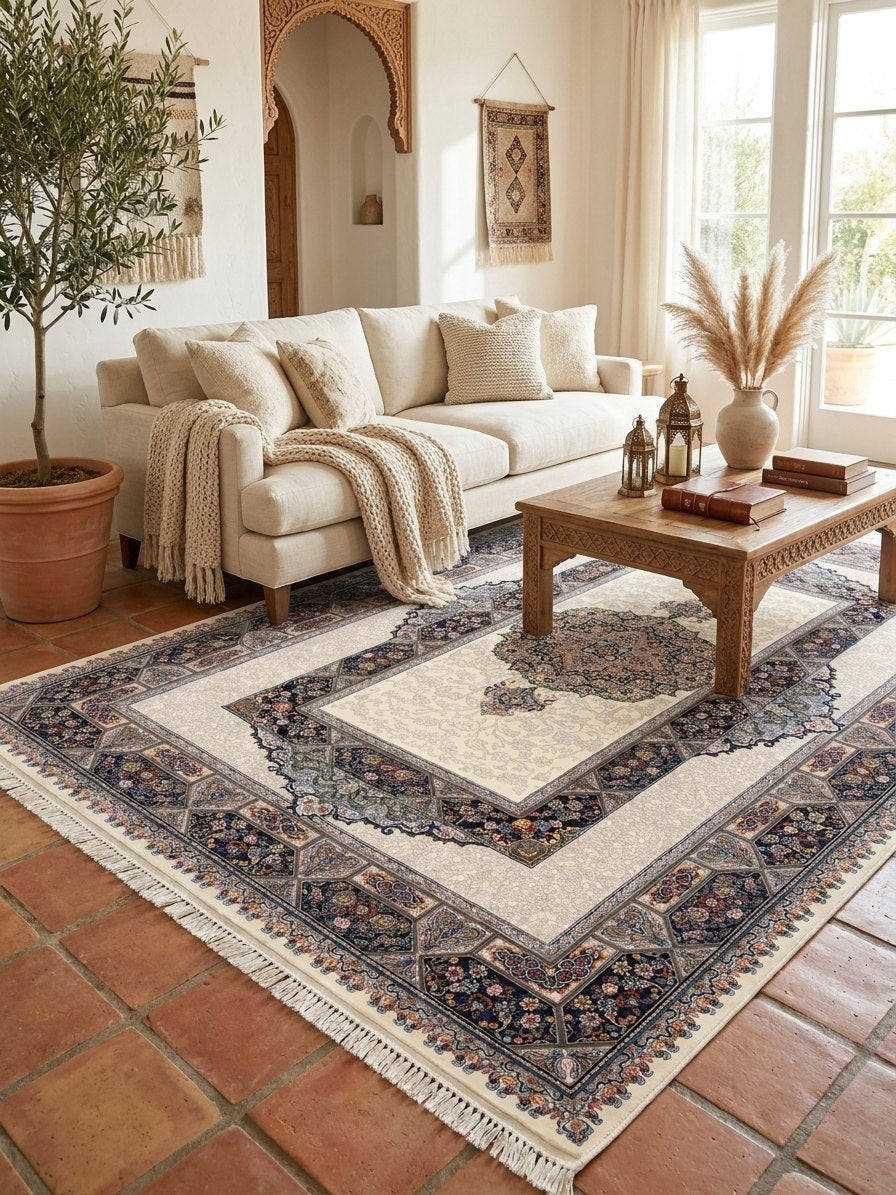 Cream Medallion Persian Rug · 1200 Reeds rug styled in a Sacramento home — Stylish Rugs & Carpets