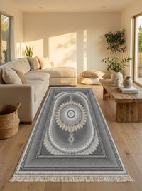 Dark Gray Medallion Persian Rug · 1200 Reeds — size 3x13 Feet (91x400 cm) 4Meters Runner shown to scale in a living room — Stylish Rugs & Carpets, Sacramento