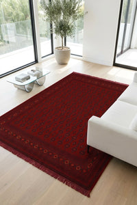 Deep Red Fine All-Over Turkish Rug — area rug styled in a room, Stylish Rugs & Carpets, Sacramento