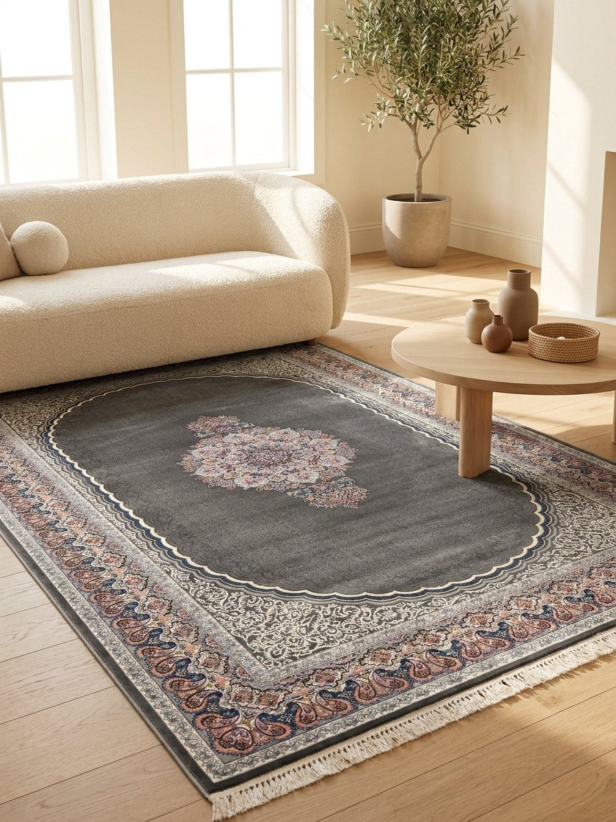 Dark Gray Medallion Persian Rug · 1200 Reeds rug styled in a Sacramento home — Stylish Rugs & Carpets