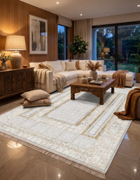 Light Gray Mosaic-Tile Panel Turkish Rug — area rug styled in a room, Stylish Rugs & Carpets, Sacramento