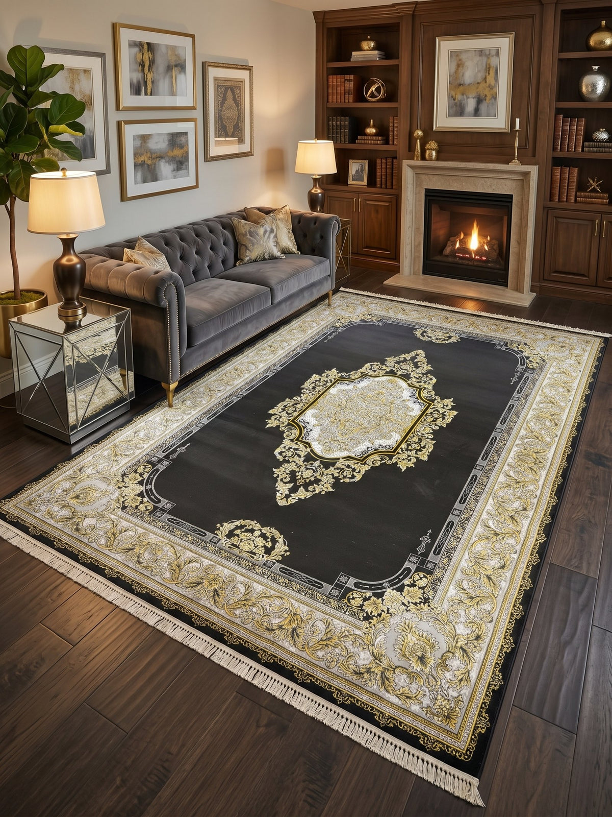 Gold Medallion Shah Persian Rug styled in a room — Stylish Rugs & Carpets, Sacramento