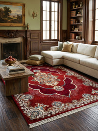 Mafkoor Persian Rug, Red — 1200 Reeds styled in a room — Stylish Rugs & Carpets, Sacramento