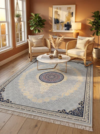 Silver & Gold Scroll Persian Rug · 1200 Reeds rug styled in a Sacramento home — Stylish Rugs & Carpets
