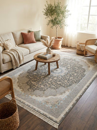 Gray Floral Persian Rug rug styled in a Sacramento home — Stylish Rugs & Carpets