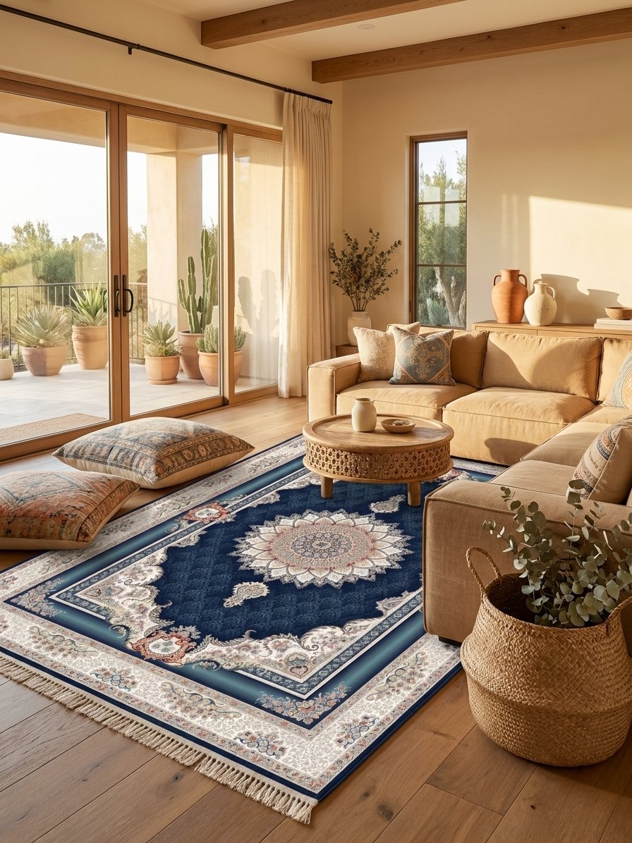 Navy Floral Persian Rug · 1200 Reeds rug styled in a Sacramento home — Stylish Rugs & Carpets