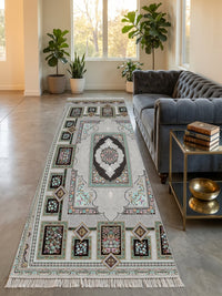 Silver Panel Persian Rug · 1200 Reeds — size 3x10Feet (91x300cm)  3Meters Runner shown to scale in a living room — Stylish Rugs & Carpets, Sacramento