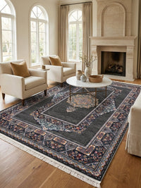 Dark Gray Medallion Persian Rug · 1200 Reeds rug styled in a Sacramento home — Stylish Rugs & Carpets