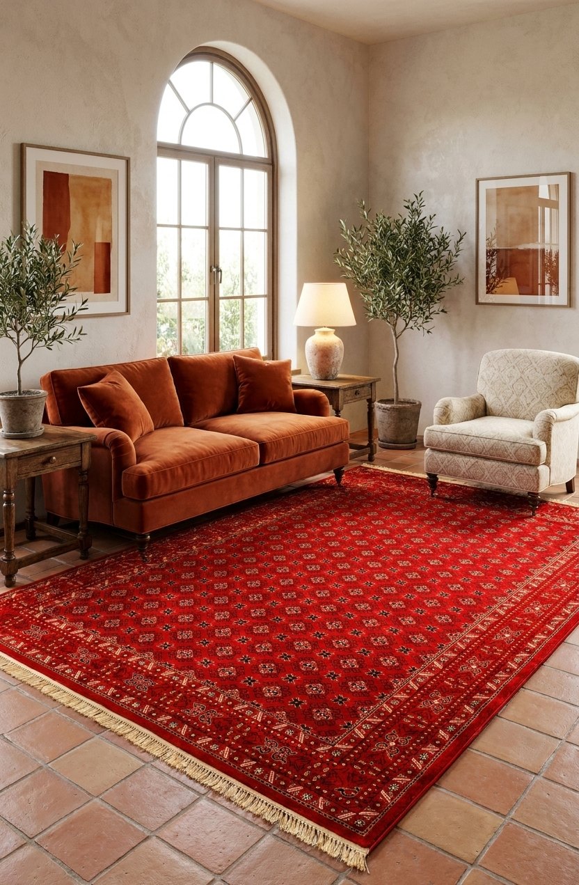 Turkman Red Rug 1200 Reeds — area rug styled in a room, Stylish Rugs & Carpets, Sacramento