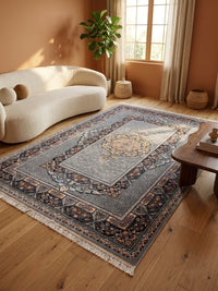 Light Gray Medallion Persian Rug · 1200 Reeds — size 3x6Feet (91x200cm)  2Meters Runner shown to scale in a living room — Stylish Rugs & Carpets, Sacramento