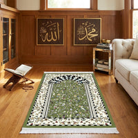 Rawdah Mehrab Floral Prayer Mat · Olive Green Arch — area rug styled in a room, Stylish Rugs & Carpets, Sacramento
