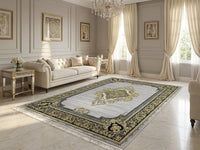 Room scene · Gray & Gold Medallion Shah Persian Rug