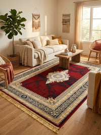 Red Medallion Persian Rug rug styled in a Sacramento home — Stylish Rugs & Carpets
