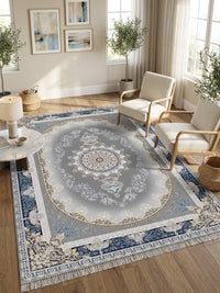Navy Medallion Persian Rug · 1200 Reeds — size 3x13 Feet (91x400 cm) 4Meters Runner shown to scale in a living room — Stylish Rugs & Carpets, Sacramento