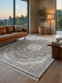 Gray Floral Persian Rug styled in a room — Stylish Rugs & Carpets, Sacramento
