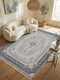 Silver Gray Medallion Persian Rug · 1200 Reeds rug styled in a Sacramento home — Stylish Rugs & Carpets