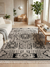 Black White Antique-Style Bamboo Rug styled in a room — Stylish Rugs & Carpets, Sacramento